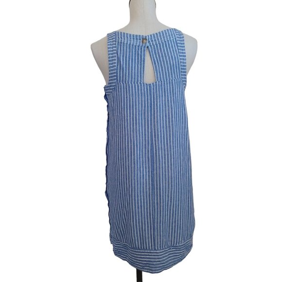 For Cynthia Dress Linen Blend Blue White Striped Pullover Side Button Detail Med - Picture 13 of 14